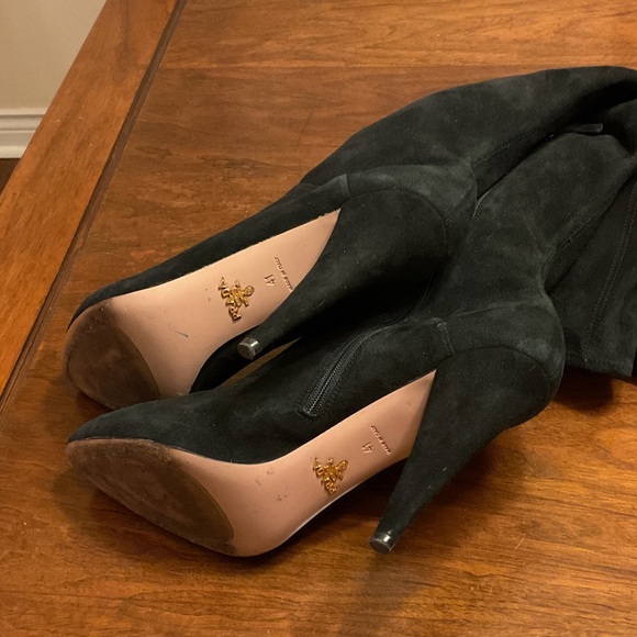 Prada Black Suede Cone Heel Knee Boot - Picture 4 of 5